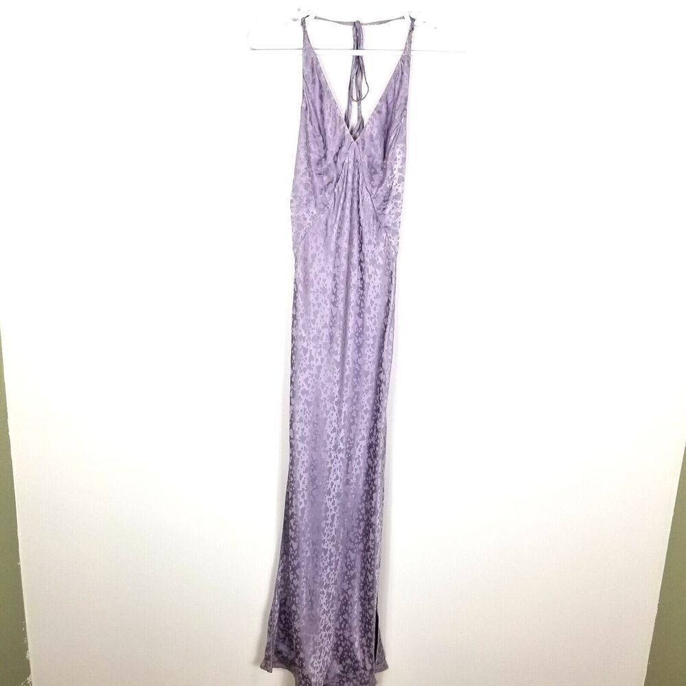 TOPSHOP Women Bridal Heart Jacquard Satin Maxi Slip Dress Size 4 Lilac